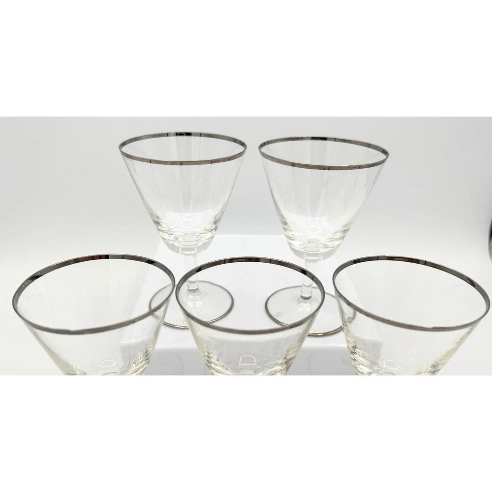 5 Rosenthal Platinum Band Sherry Liquor Glasses MCM Small Excellent Condition